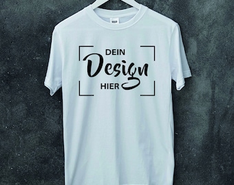 Camiseta personalizável com sua própria estampa - estampa desejada em todos os tamanhos até 5XL (padrão: 1 face, opcional em ambos os lados)
