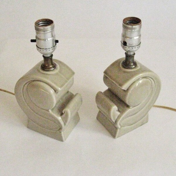 Vintage Gray MID CENTURY Pottery Lamps (Set of 2)