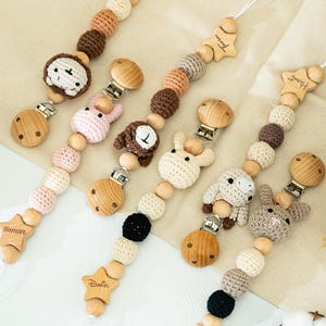 Personalized Dummy Clip with Crocheted Animal, Baby Name Pacifier Clip, Name Pacifier Chain, Soother Clip, Baby Shower Gifts, Newborn Gifts