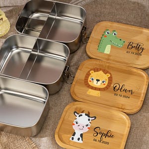 Personalisierte Holzdeckel Lunchbox mit Namen, Benutzerdefinierte Brotkasten mit Tier, Geschenk zum Schulanfang, Geburtstagsgeschenk für sie / ihn
