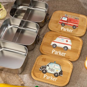 Lonchera de madera personalizada con forma de ambulancia, lonchera de bomberos, lonchera infantil, lonchera para jardín de infantes, lonchera para niños, regalos de cumpleaños