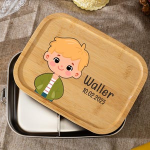 Benutzerdefinierte Lunchbox mit Namen, Holzdeckel Lunchbox für sie ihn Kinder, Edelstahl Brot Box, Snack Box, Lebensmittelbehälter, Kindergarten Geschenke