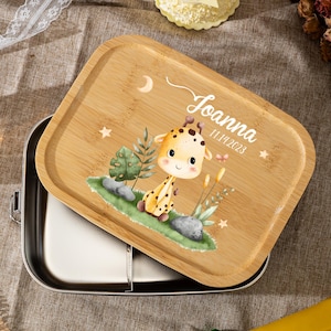 Benutzerdefinierte Edelstahl Lunchbox mit Holzdeckel, Lunchbox mit Namen Tier, Geschenke für den Schulanfang, Lebensmittelbehälter für Kinder, Geburtstagsgeschenke