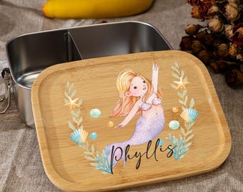Personalized Lunch Box with Name, Stainless Steel Lunch Box with Watercolor Mermaid or Princess, Back To School Gift for Girl, Birthday Gift