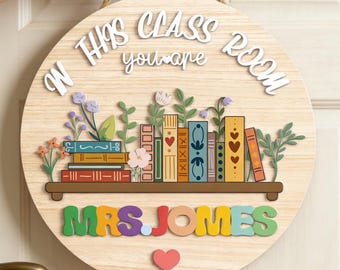Colgador de puerta de madera personalizado para el aula, letrero de bienvenida personalizado para el profesor.