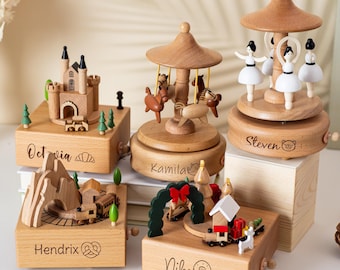 観覧車木製オルゴール、ラブストーリーソング、パーソナライズされた