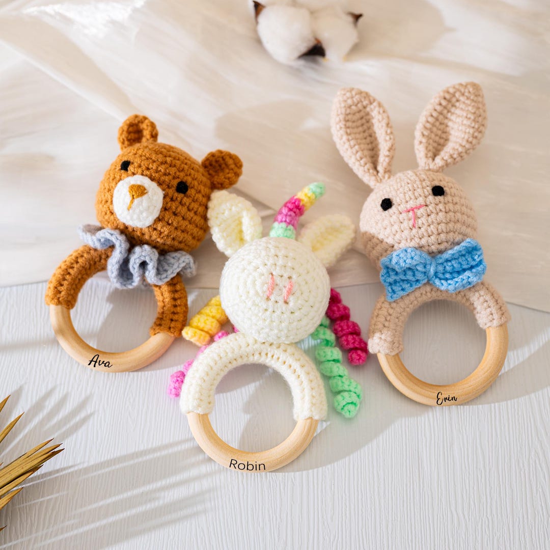 Personalized Crochet Baby Toy for Girls and Boys, Custom Animal Rattle ...