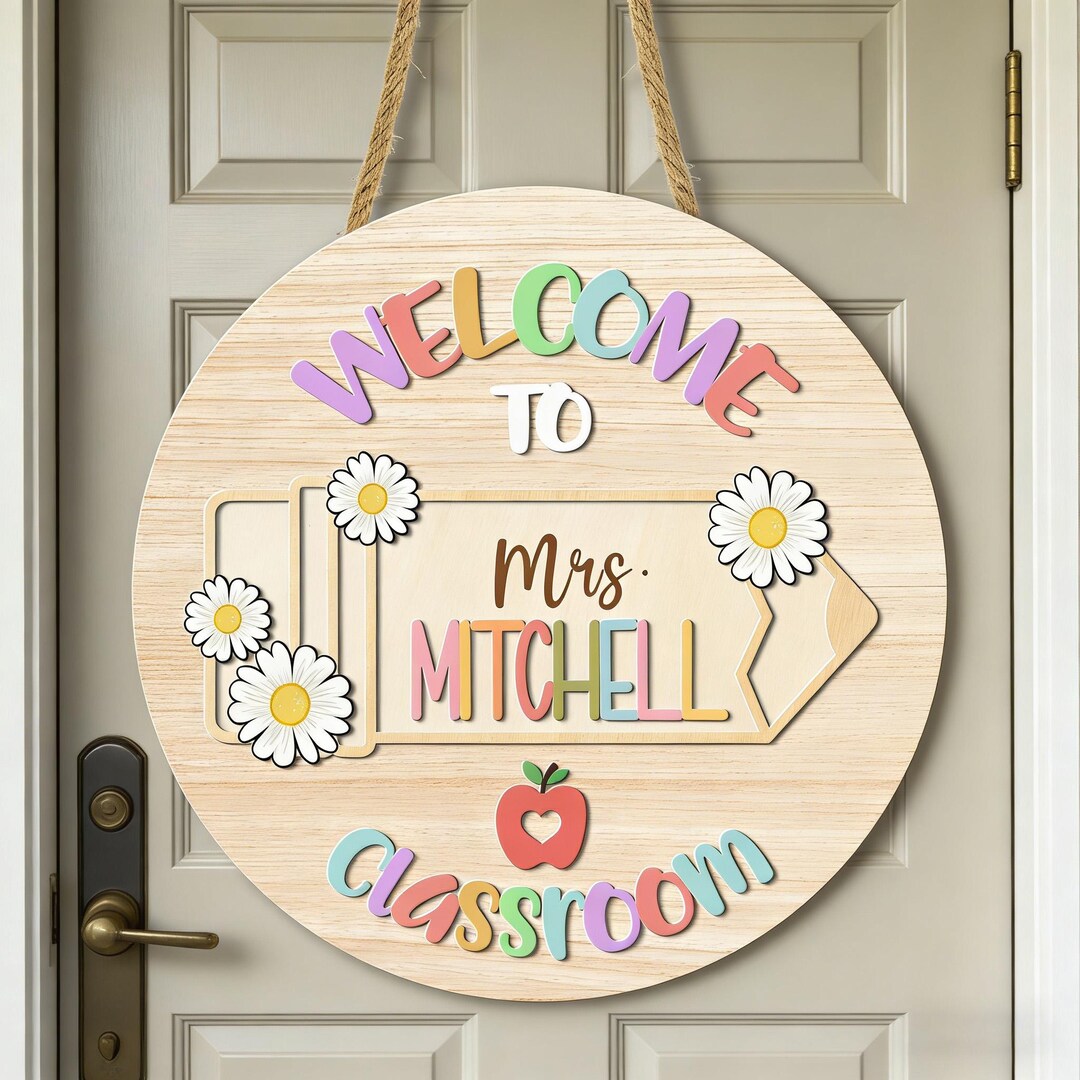 Teacher Door Hanger, Wooden Classroom Sign, Back to School Gift ...