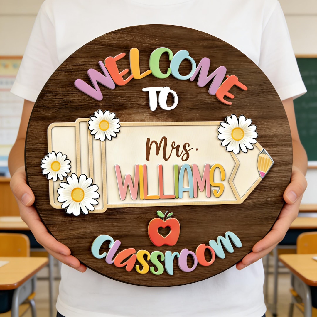 Wooden Teacher Classroom Door Hanger, Personalized Welcome Sign, Back ...
