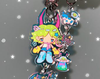 Holographische Acryl Schlüsselanhänger, Regenbogen Schlüssel Charms, Cute Aliens Schlüsselanhänger