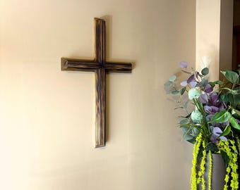 Handcrafted Wood Cross Wall Display, Unique Catholic Home Decor, Wooden Cross for Living Room, Spiritual Wall Hanging, Christian Gift Idea