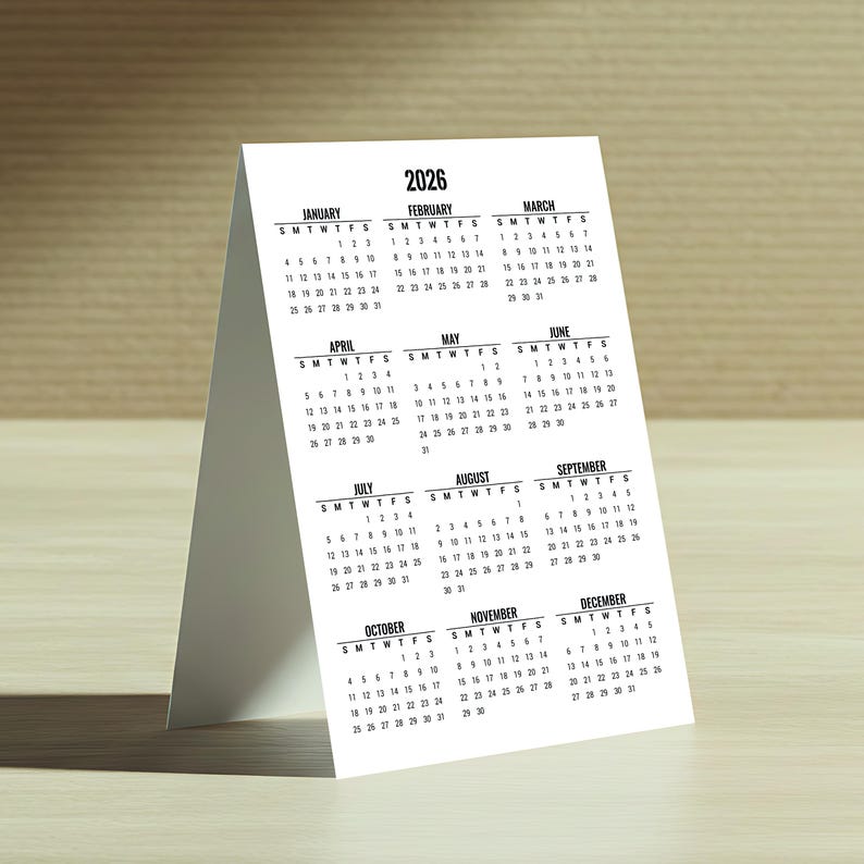 2026 Calendar Printable | Yearly Calendar PDF | A5 A3 A4 US Letter ...