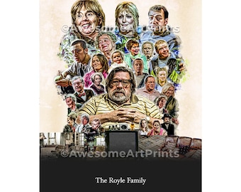 Lámina artística de la serie británica "La Familia Royle": Divertida serie británica (ilustración digital)