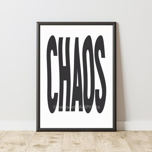 Póster de CAOS con cita ondulada, decoración estética para habitación, arte de pared monocromático de moda de los años 70, póster estilo Bauhaus, tipografía retro, gráficos llamativos.