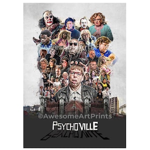 Psychoville Poster Druck Digitale Illustration TV Kunst, Dark Comedy Poster Geschenk für Sie oder Ihn, britische Komödie, Horror Poster
