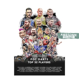 Poster stampabile Darts top 32 The Rise of Luke Littler 2024, illustrazione digitale / Campionati mondiali di freccette di arte murale britannica