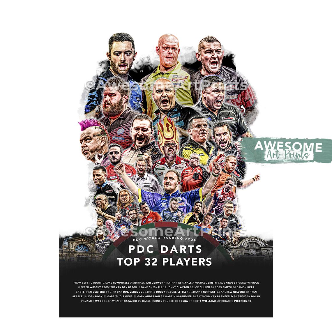 ダーツトップ32 ルーク・リトルの台頭 2024 ポスタープリント、デジタルイラスト | イギリスの壁アートダーツ世界選手権