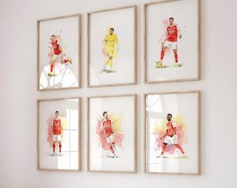 Arsenal Wall Art Watercolour Prints, Saka, Odegaard, Rice & More