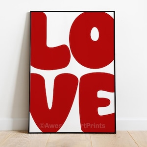 Love Art poster Print, Retro 70s Love Poster, Trendy Wall Print, Y2K Preppy Aesthetic, Typography Print, Neutral Art A3, A4, A5