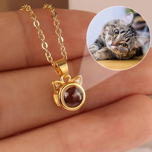 Collar con proyección de fotos • Colgante con imagen personalizada de gato • Joyas conmemorativas para mascotas • Regalo para ella • Collar para mamá • Regalo de San Valentín