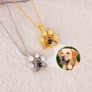 Personalized Paw Photo Projection Necklace • Personalized Necklace • Custom Dog/Cat Memorial Pendant • Gift for Her • Valentine Day Gift