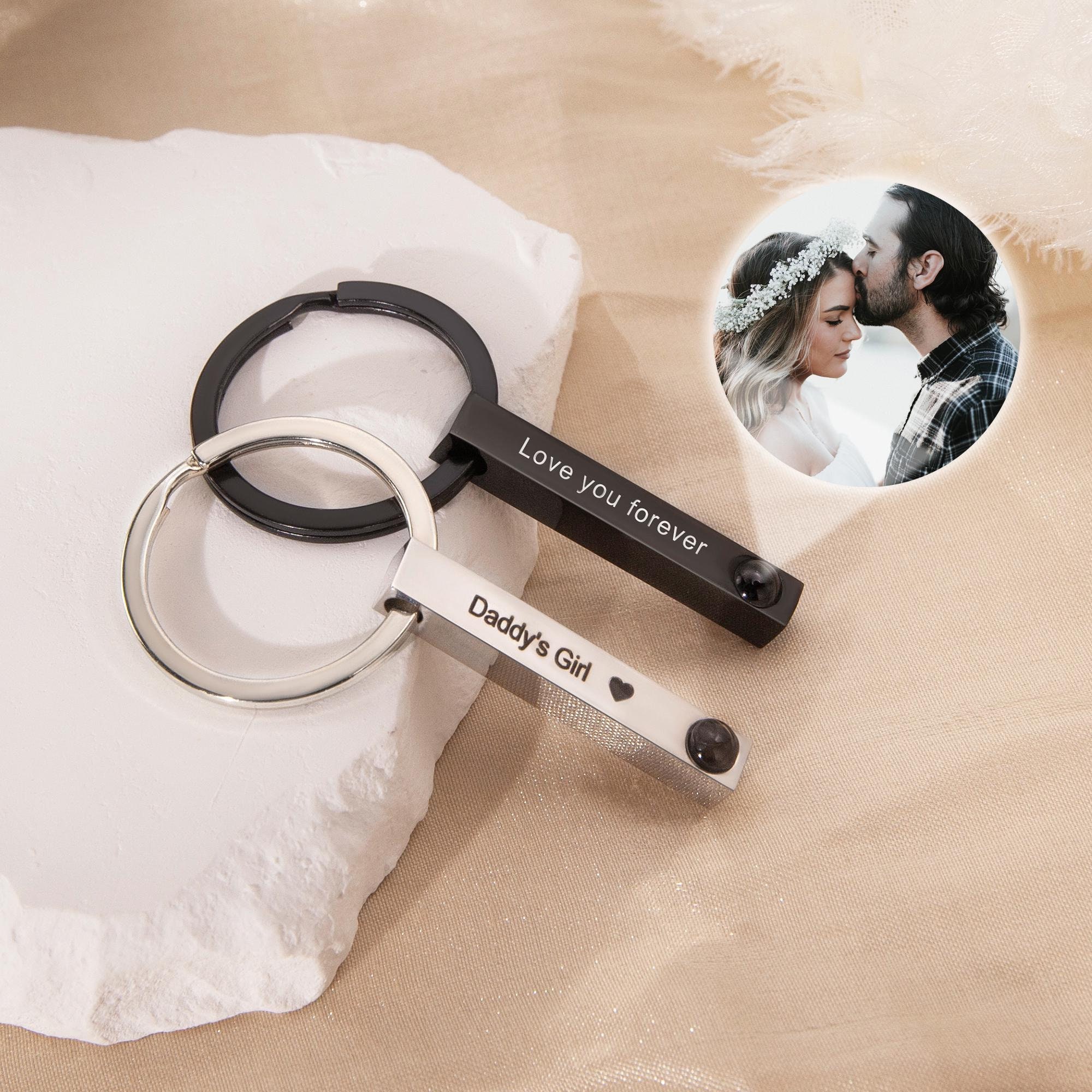 Custom Projection Engraved Keychain for Him • Photo Projection Keychain • Personalized Keychain with Photo Inside • Christmas Gift for Her