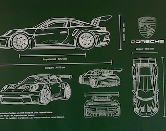 キャンバスプリント - ポルシェ 911 GT3 RS - 詳細な技術図面