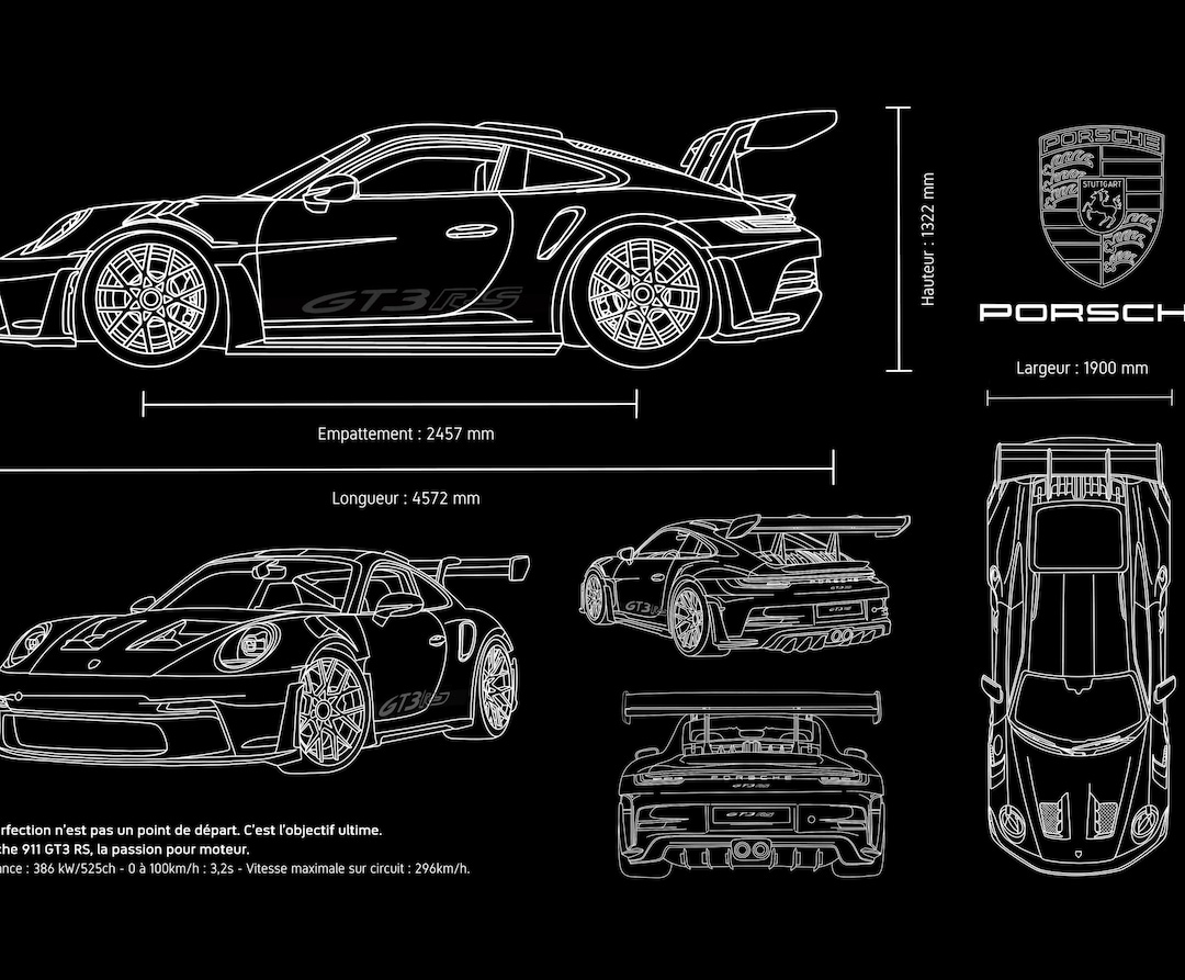 Canvas Print - Porsche 911 GT3 RS - Detailed Technical Drawing - Etsy