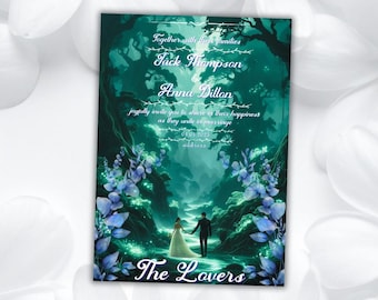 Modelo de convite de casamento Forest Fairyland: design personalizado editável