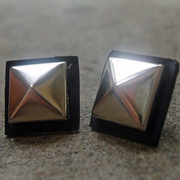 Recycled Upcycled Damaged vinyl Record Pyramid Stud Earrings sterling silver 80s rocker