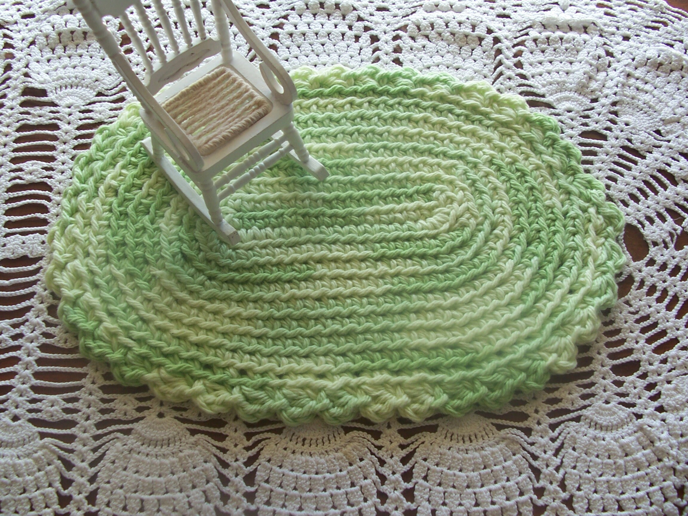 Miniature Crochet Dollhouse Area Rug Oval Green 9 X 6 Etsy