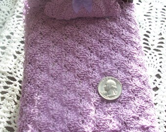 Miniature Crochet Dollhouse Bedspread/Duvet and Pillow Lilac