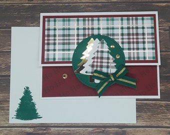 Merry Christmas Plaid Gift Card Holder Stampin’ Up! Ho Ho Ho Holiday Greeting Card Handmade Handstamped