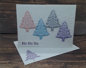 Ho Ho Ho Stampin’ Up! Christmas Trees Holiday Greeting Card Handmade Handstamped