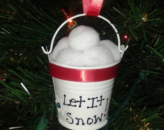 Let It Snow Mini Metal Pail Christmas Ornaments Handmade Decorations With Red Ribbon