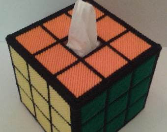Rubiks Rubix Cube Solved Tissue Box Cover Handmade Plastic Canvas