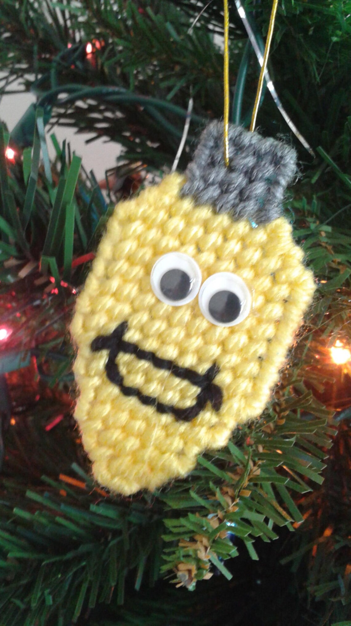 Christmas Tree Light Bulbs Set of 3 Ornaments With Face Handmade