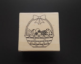 Easter Eggs Basket Image Holiday Wood Mounted Rubber Stamp by Craft Smart for Paper Stamping Card Making Scrapbooking