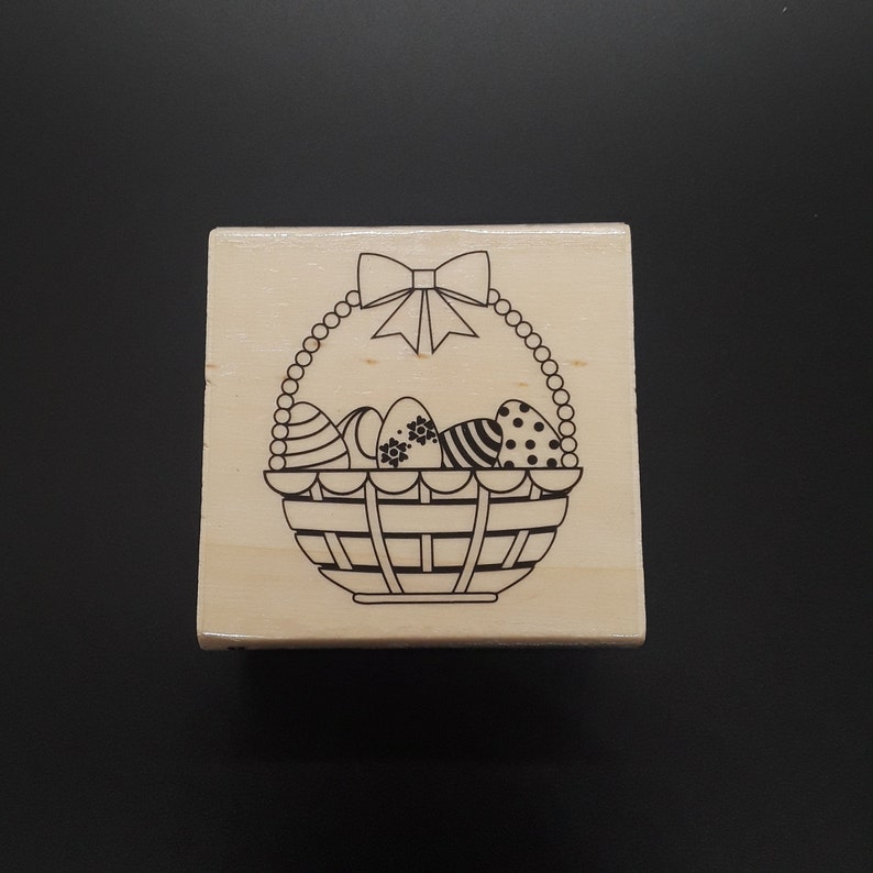 Easter Eggs Basket Image Holiday Wood Mounted Rubber Stamp by Craft Smart for Paper Stamping Card Making Scrapbooking image 1