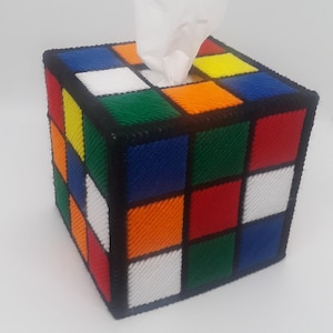 Rubiks Rubix Cube Unsolved Tissue Box Cover Handmade Plastic Canvas