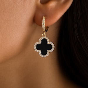 Four Leaf Clover Earrings, Mother of Pearl White Clover Earrings,Black Clover Studs,Gold Clover, Mothers Day Gift,Green Flower Studs