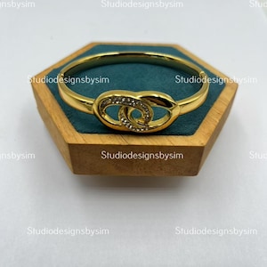 Gold Love Knot Bangle Bracelet: Personalized Initial Charm