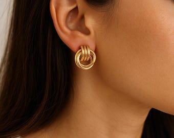 Mini aretes de nudo de amor: aros minimalistas de oro de 14 k