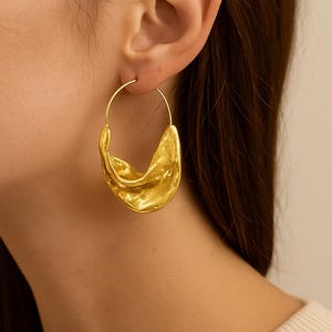 Chunky Gold Hoop Earrings Dainty Huggie Hoops Minimalist Statement Earrings Thick Gold Huggie Earrings