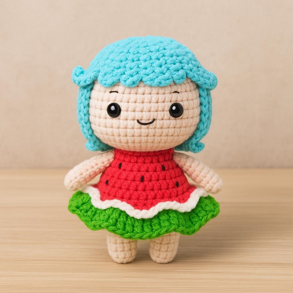 スイカ人形の編みぐるみパターン｜PDFダウンロード｜初心者向け簡単