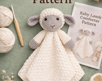 Handmade Crochet Lamb Lovey Baby Security Blanket Soft Sheep Comforter Neutral Baby Gift Newborn Snuggle Toy Nursery Must Have