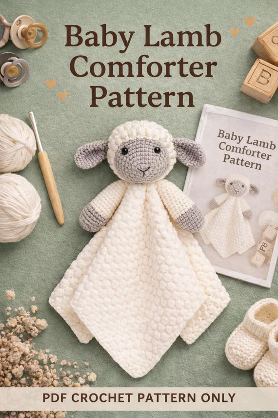 Handmade Crochet Lamb Lovey Baby Security Blanket Soft Sheep Comforter Neutral Baby Gift Newborn Snuggle Toy Nursery Must Have