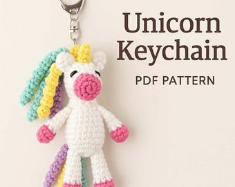 Unicorn Keychain Crochet Pattern – Amigurumi PDF Tutorial, DIY Crochet Unicorn Keyring