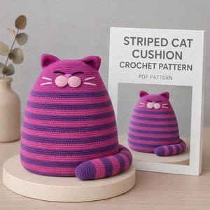Crochet Cat Pillow Pattern PDF | Cute Striped Cat Cushion Amigurumi | Beginner Friendly Plush Pillow Pattern | DIY Home Decor Gift