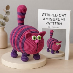 Striped Cat Crochet Pattern – Amigurumi Plush Toy PDF